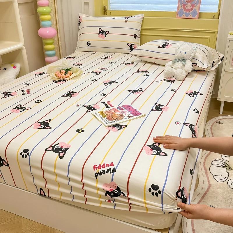 100% Cotton Bed Sheets Breathable Fitted Sheet Non-slip Bed Linen High Quality Mattress Cover roupa de cama (No Pillowcase)