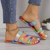 Spring and Summer New Large Size Rainbow Rhinestone Cool Slippers Flat Bottom Fashion Daily Casual Wear Comfortable Dew