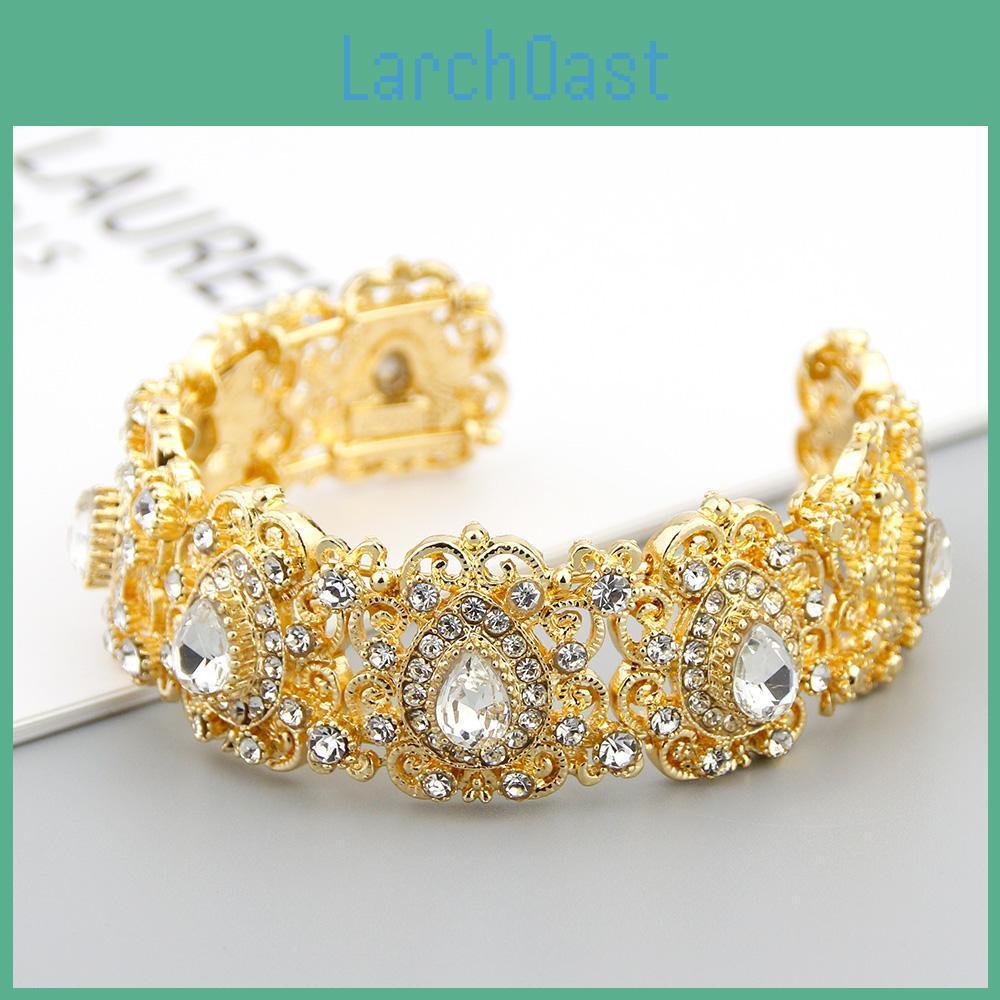 Women Bangle Bride Cuff Crystal Bracelet Cshaped Elastic Arabic Flower Wedding Jewelry Bangle