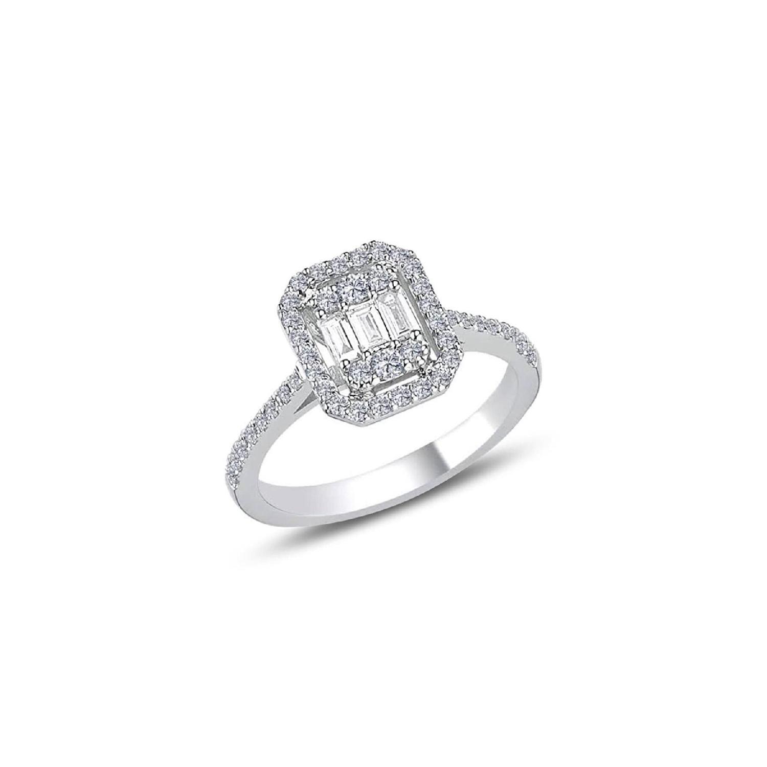 

Регулируемое серебряное женское кольцо с цветным покрытием и багетным белым камнем