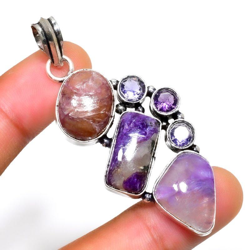 

Ювелирный кулон с русским чароитом и аметистом, посеребренный 925 пробы, 2,34 дюйма