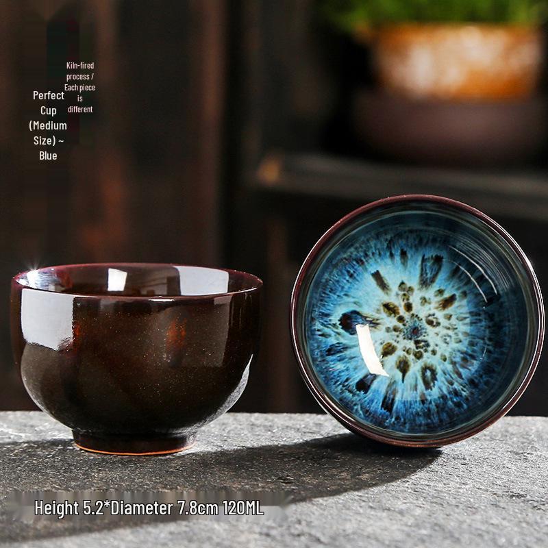 Jian Zhan Kiln-Change Ceramic Sand Gold Tea Cup - Hat-Shaped Tea Tasting Bowl