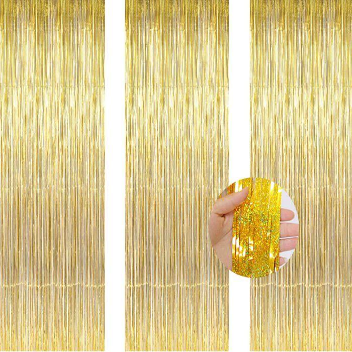 Rideaux de fête - Ailexi - 3 Curtains - Métalliques - Laser or - Paquet de 3