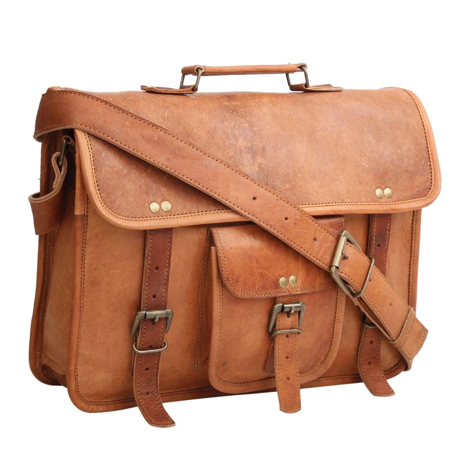 

Мужская сумка-мессенджер через плечо из натуральной кожи, винтажный портфель-сатчел для ноутбука 16 x 12 x 5 in