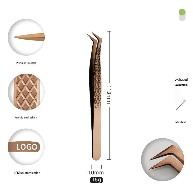 Golden Feather Stainless Steel Eyelash Tweezers for Grafting and Extensions