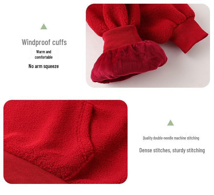 Parent-Child Hooded Sweatshirt with Rabbit Ears: Stylish Furry Red-Lettered Sweater for Autumn/Winter & New Year's