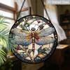2D Flat Stained Glass Dragonfly Window Decoration, 7.87inches Colored Glass Plate with Chain Window Door Wall Decor, Charming Spring Summer Sun