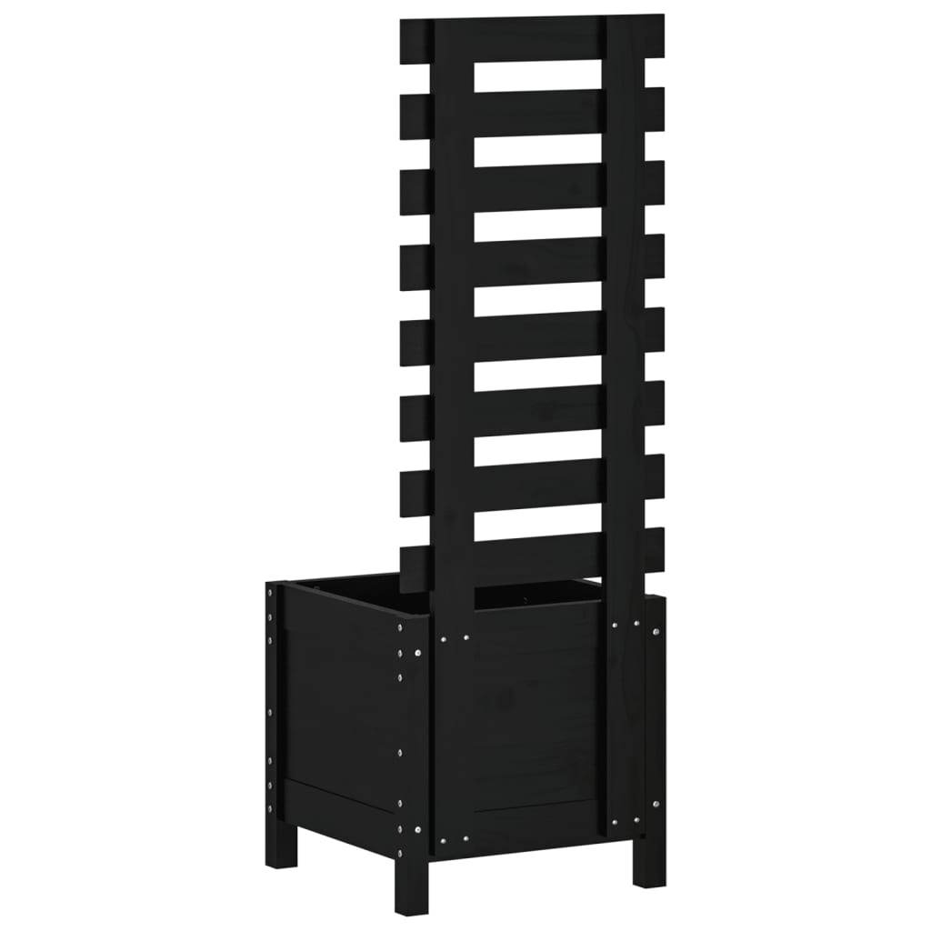 Planter with Trellis Black 39x39.5x114 Cm Solid Pine Wood