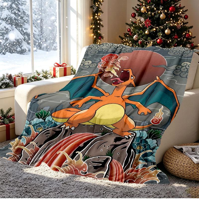 Charizard VS Blastoise Pattern Blanket for Home Decoration, Bed, Sofa, Car Travel, Camping, Suitable for All Seasons, Birthday Christmas Gift