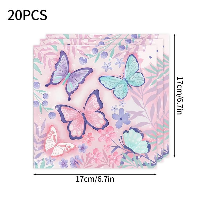 Butterfly Party Supplies Disposable Tableware for Girl Birthday Party Paper Plates Cups Cake Topper Baby Shower Baptism Decor