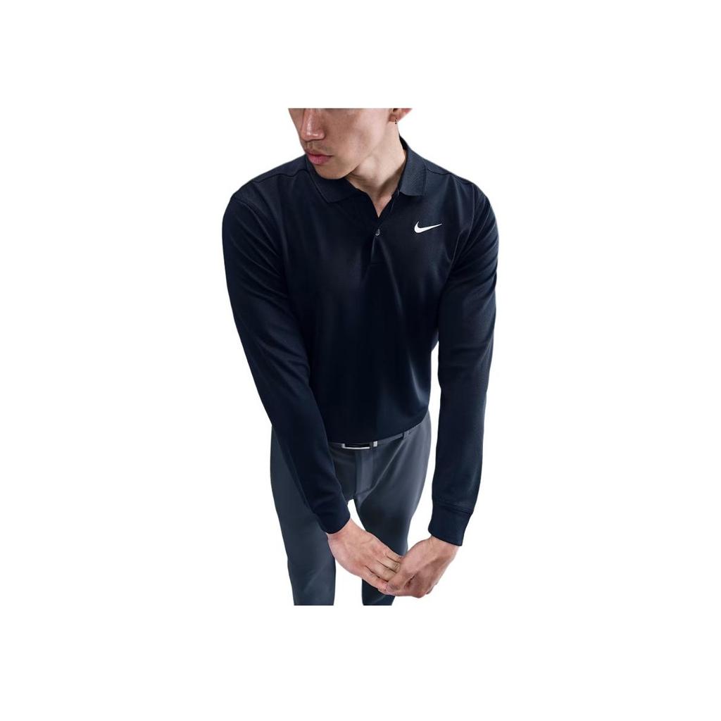 Nike Logo Button Long Sleeve Polo Shirt Men tops Obsidian DN2345-451