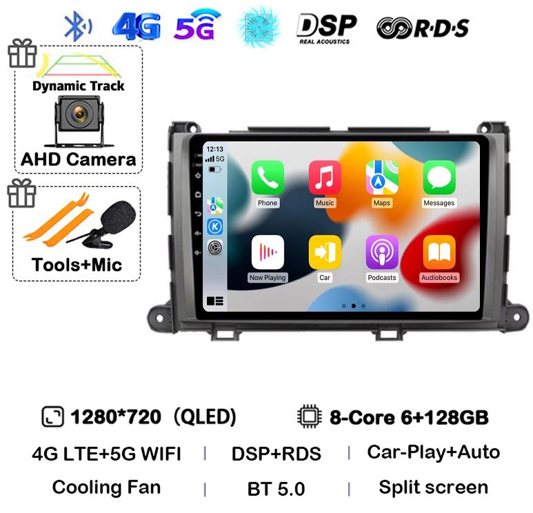 Android 14 Car Radio For Toyota Sienna XL30 2009 2010 - 2014 Multimedia Video Player Navigation Stereo GPS Auto Carplay 8G+128GB