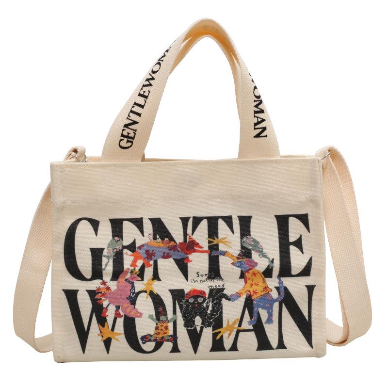 Mode Buchstaben Canvas kleine Tasche Damen neue lässige Umhängetasche Handy-Tasche Ausgehen Tragetasche Mode