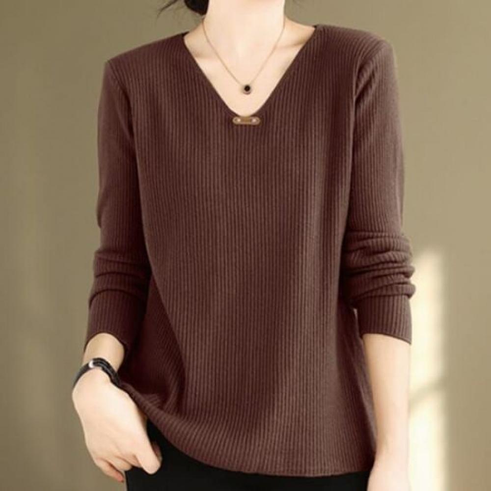 NaVaVa V Neck Ribbed Long sleeVe Knit Nk2006