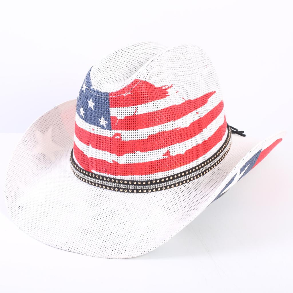 American Flag Cowboy Hat Popular Men's and Women's Sunshade Top Hat Independence Day Party Western Style Fashion Straw Hat