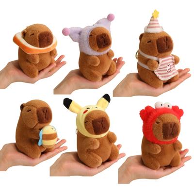 12cm Kawaii Anime Capybara Plushies With Pikachu Stitch Lucifer Cat Hat Doll Stuffed Animals Capybara Plushies Girl Toys