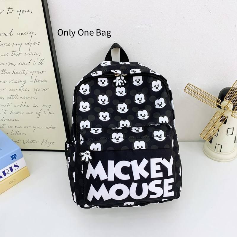 Mickey Mouse Letter Print Kids Cartoon Canvas Backpack For Preschool And Daily Use Black Print