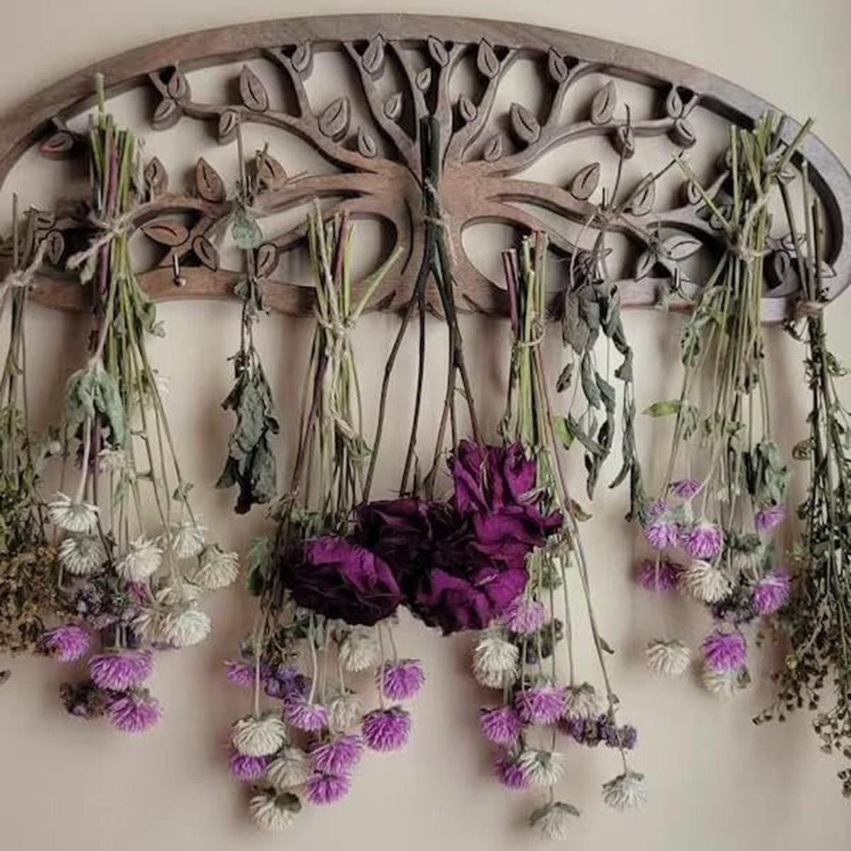 

Настінний дерев яний тримач для сушених квітів - Рустикальна бохо підвісна полиця для декору дому, Настінна сушарка для трав China Mainland