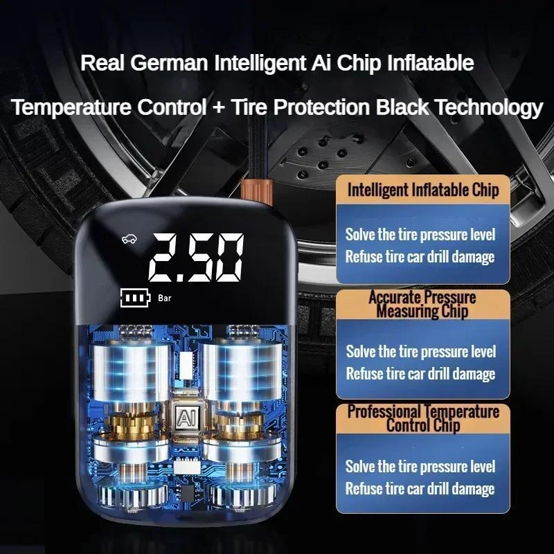 High-Speed 150W Car Air Compressor With LED Lamp - Perfect For Car & Motorcycle Tire Inflation & Compression