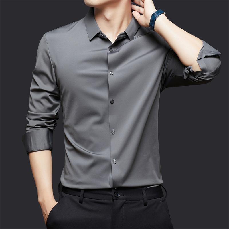 Men's Solid Color Long Sleeve Button Down Shirt Casual Slim Fit Turndown Collar Shirt