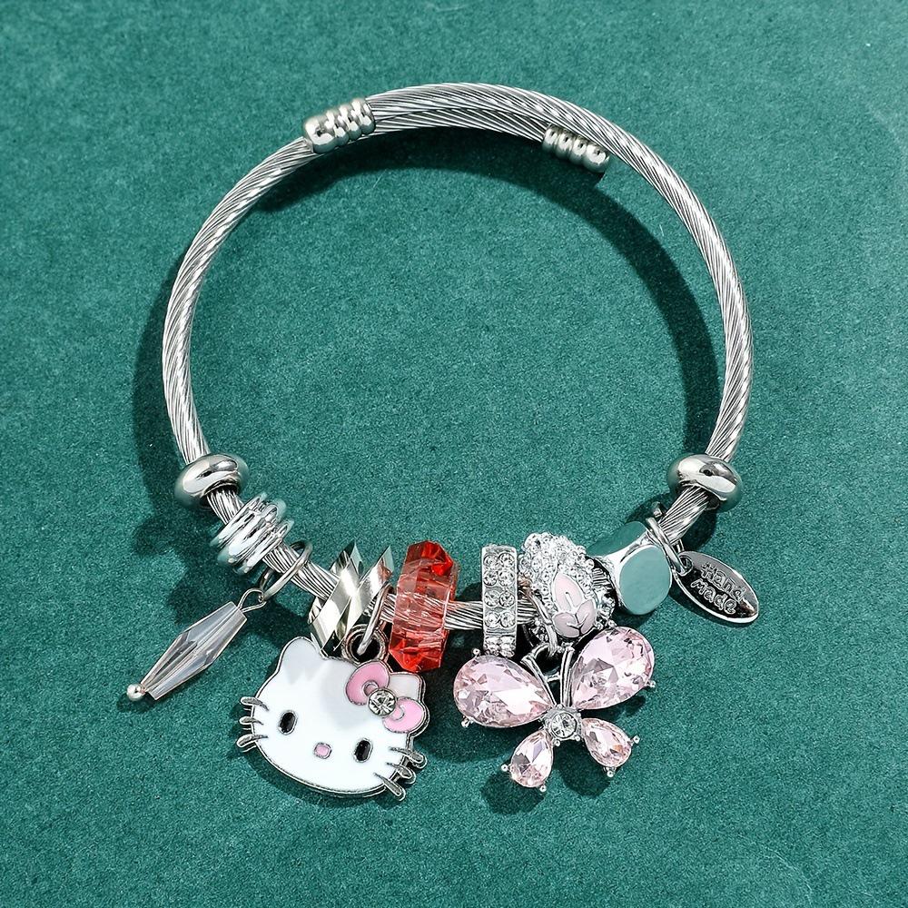 Hello Kitty Rosa Pandora Armband - Niedliches Cartoon-Katzen-Charme-Bügelarmband Schmuck