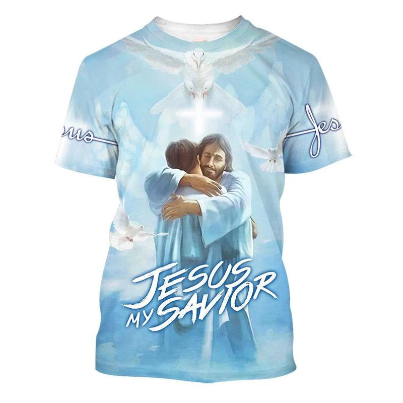 Y2k Men T-shirt 3d Print Jesus Tee Shirts Summer Men Clothing Christian Pattern Casual Sportswear Oversized Tees Gifts For Men