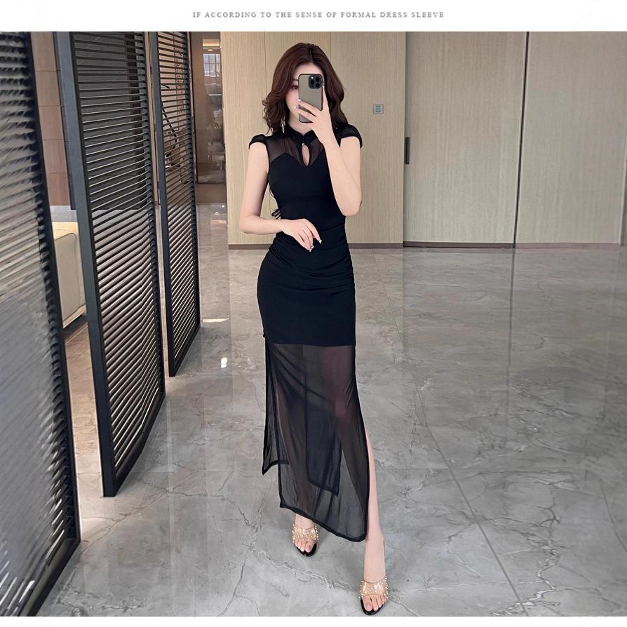 New sexy celebrity hip wrap evening dress summer fashion temperament cheongsam retro split dress long dress