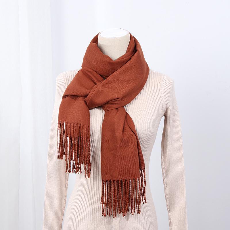 Big Red Scarf Korean Style Women's Winter Imitation Cashmere Thickened All Match Warm Shawl Solid Color Dual Use