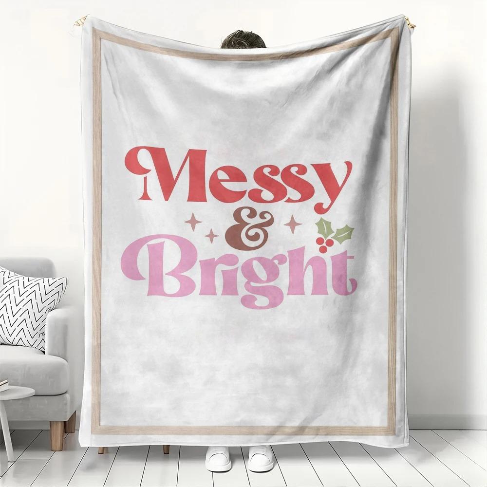 Retro  Messy & Bright  Christmas Fleece Blanket, Festive Winter Holiday Throw Blanket with Holly Design for Home Decor & Gift 70x100cm