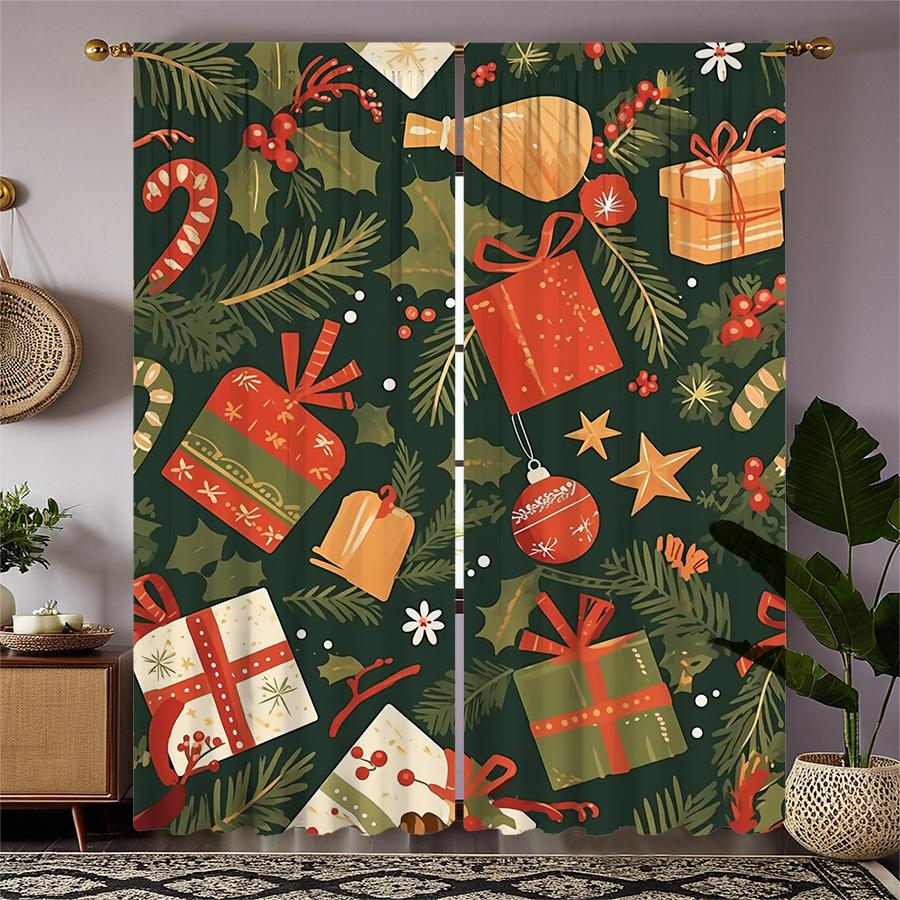 Christmas gift box printed curtains pole bag curtains Christmas decorations daily home decorations room decorations