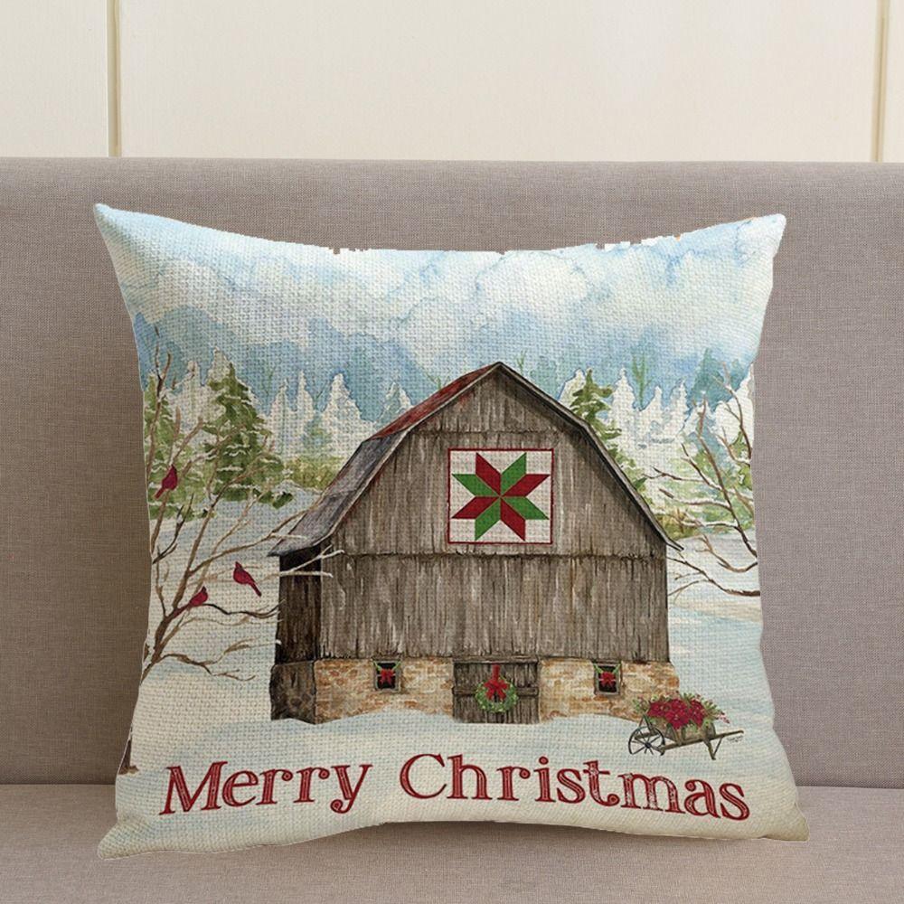 Flax Merry Christmas Pillow Cover Luxury Xmas Throw Pillow Case Christmas Cushion Cover  Bed