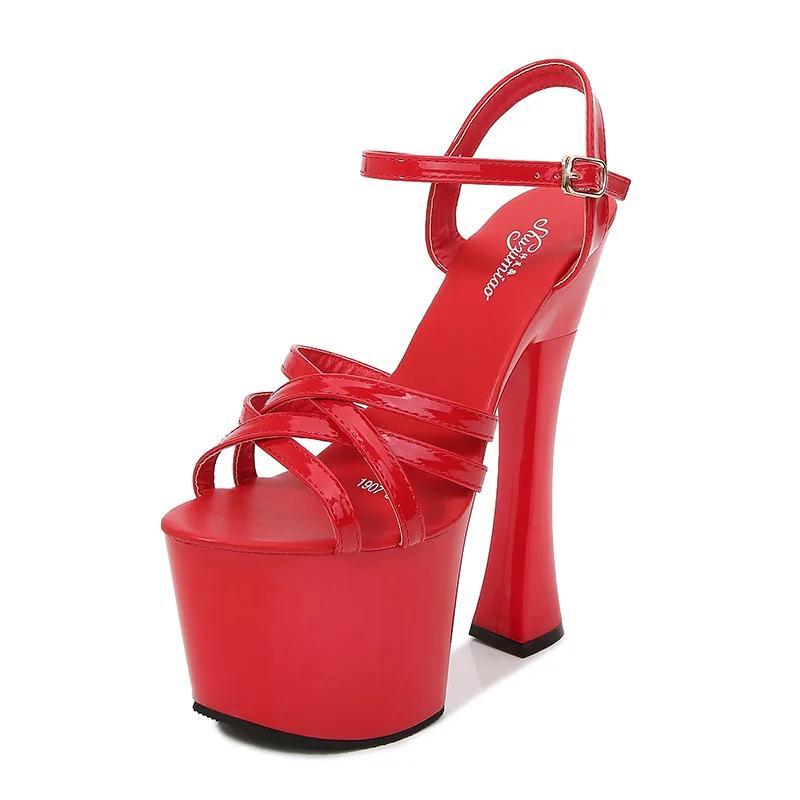 Fashion 17.5cm Heels Super High Heels, Thin Heels, Waterproof Platform, Night Club Sandals, New Red Open Toe Sandals