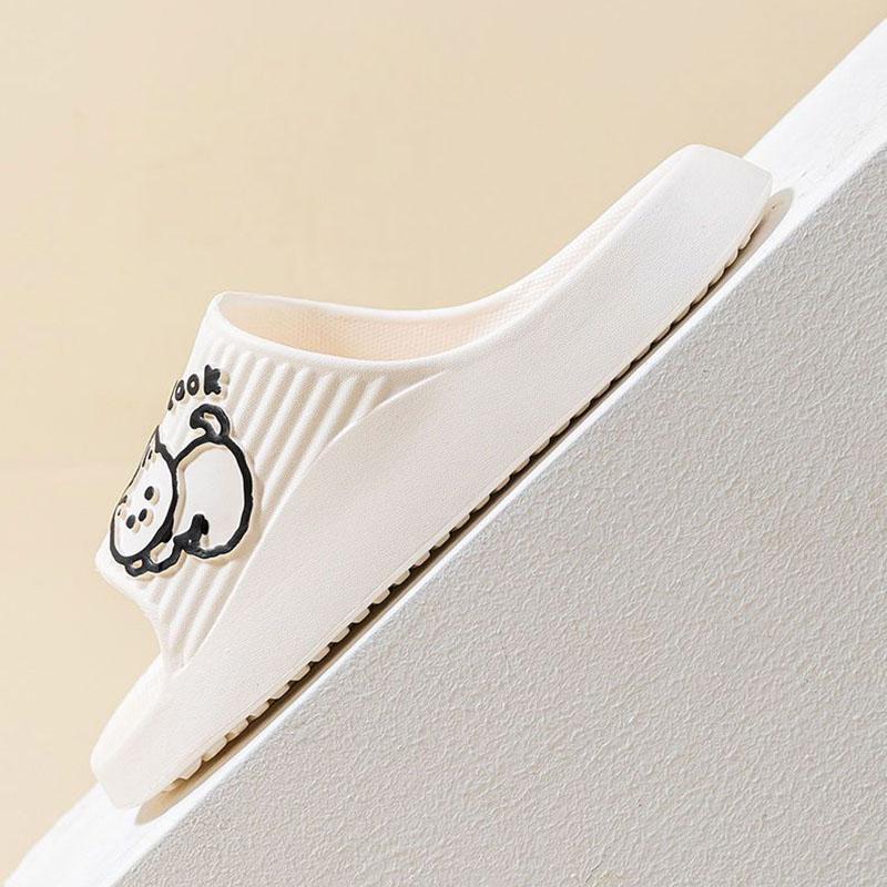 WTEMPO Lovely Couple Slippers Summer Thick Sole Makaron Color Cartoon Animal Stripe Flat Heel Soft Sole Indoor and Outdoor Bathroom Anti-slip Slippers