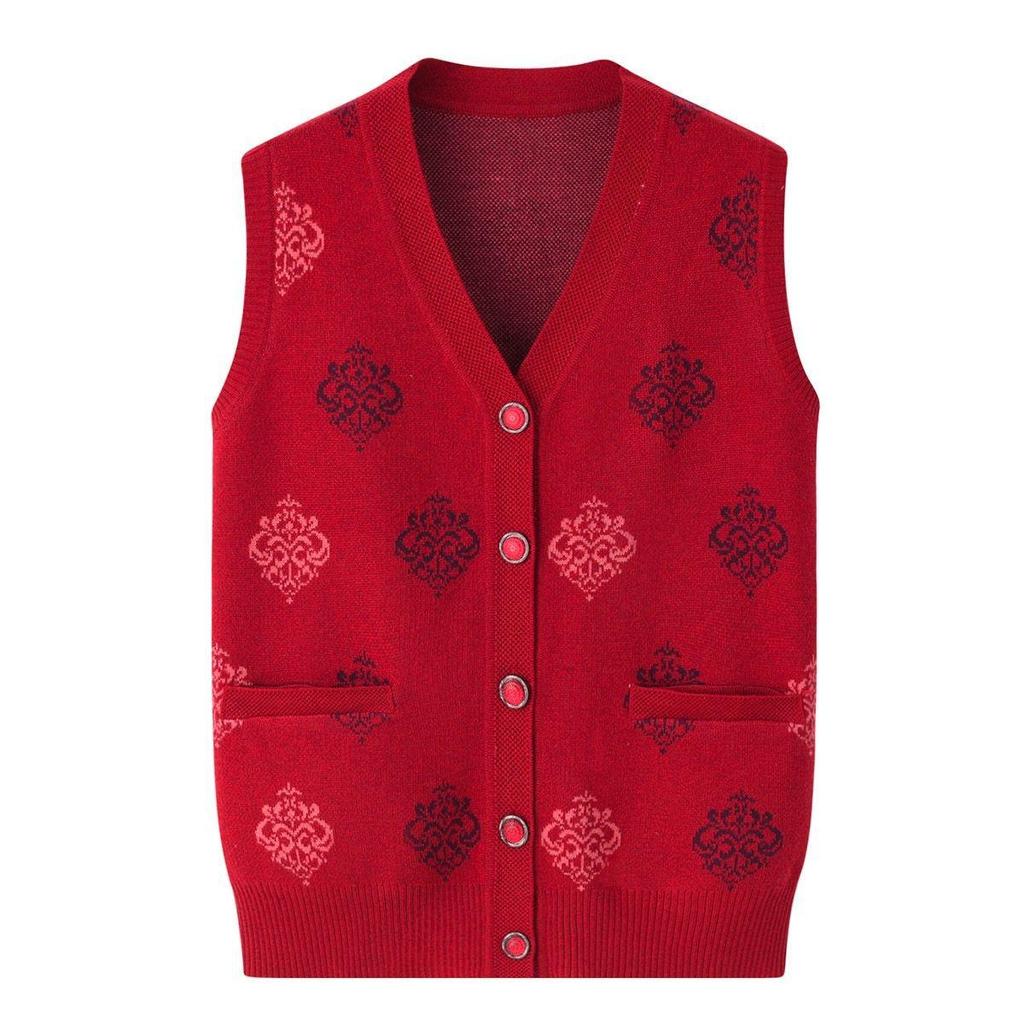 Elderly Women's Knitted Vest - Spring, Autumn & Winter Cardigan for Grandma and Mom