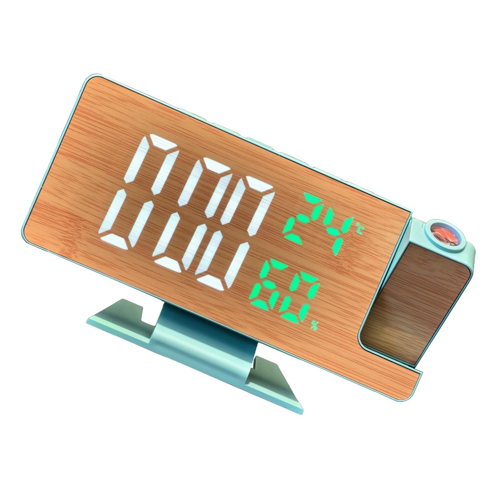 

Многофункциональный светодиодный проекционный будильник с деревянным узором и большим экраном, отображением температуры и влажности для домашнего офиса светло-зеленый