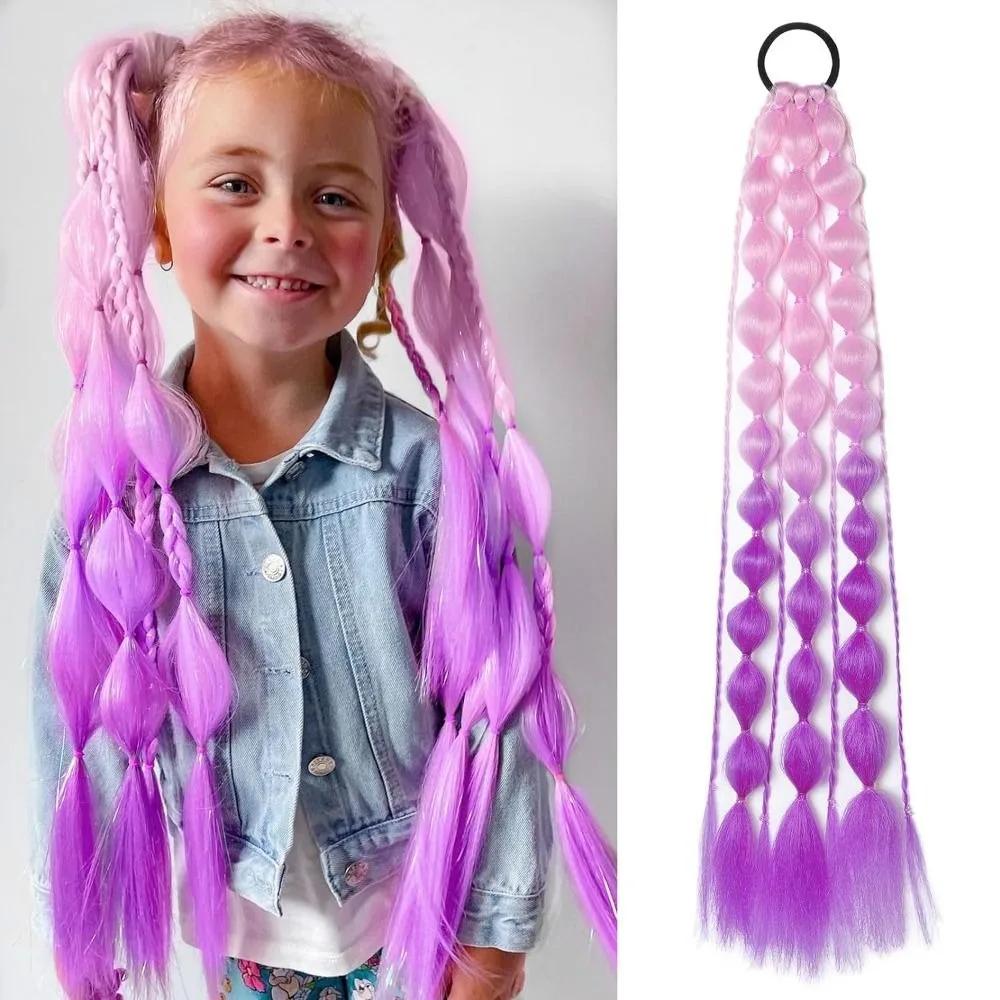 20" Colored Hair Extensions Lightweight with Hair Tie Kids Bubble Ponytail Extension Fashion Women Handmade Braided