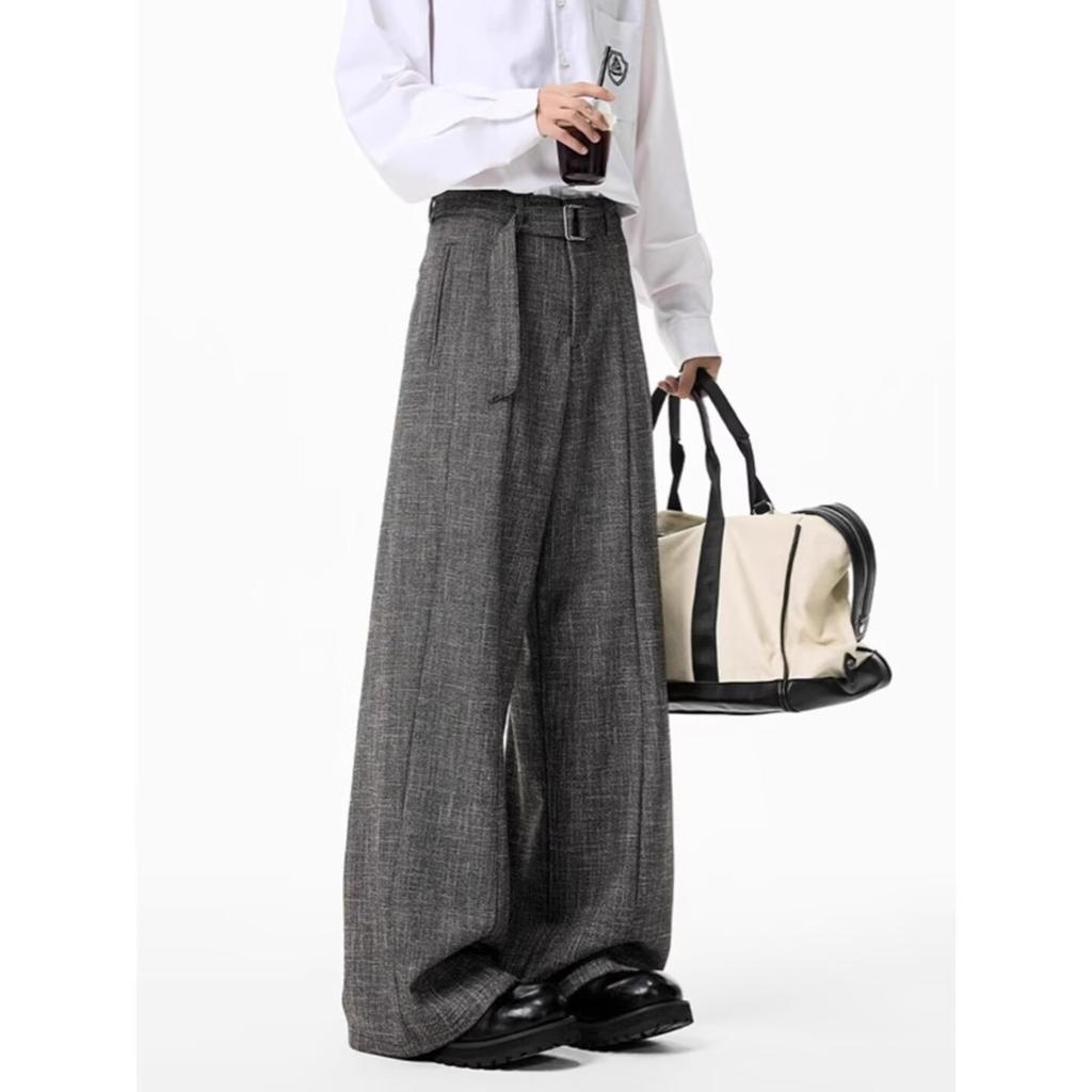 Old money style textured trousers men's spring and autumn trendy brand loose wide-leg niche drape casual trousers
