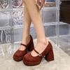 2025 Women's Thick Bottom Round Head Buckle Shallow Mouth Fashion High Heels Woman All Comfortable Non-Slip Breathable