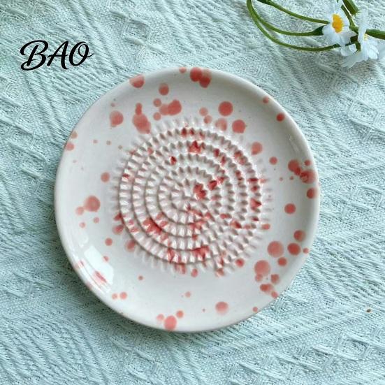 Small Ceramic Grater Bowl, Manual Ginger Garlic Mincer with Ink Splash Pattern, Multi-use Dish Pepper Grinding Plate for Wasabi Daikon, Dishwasher