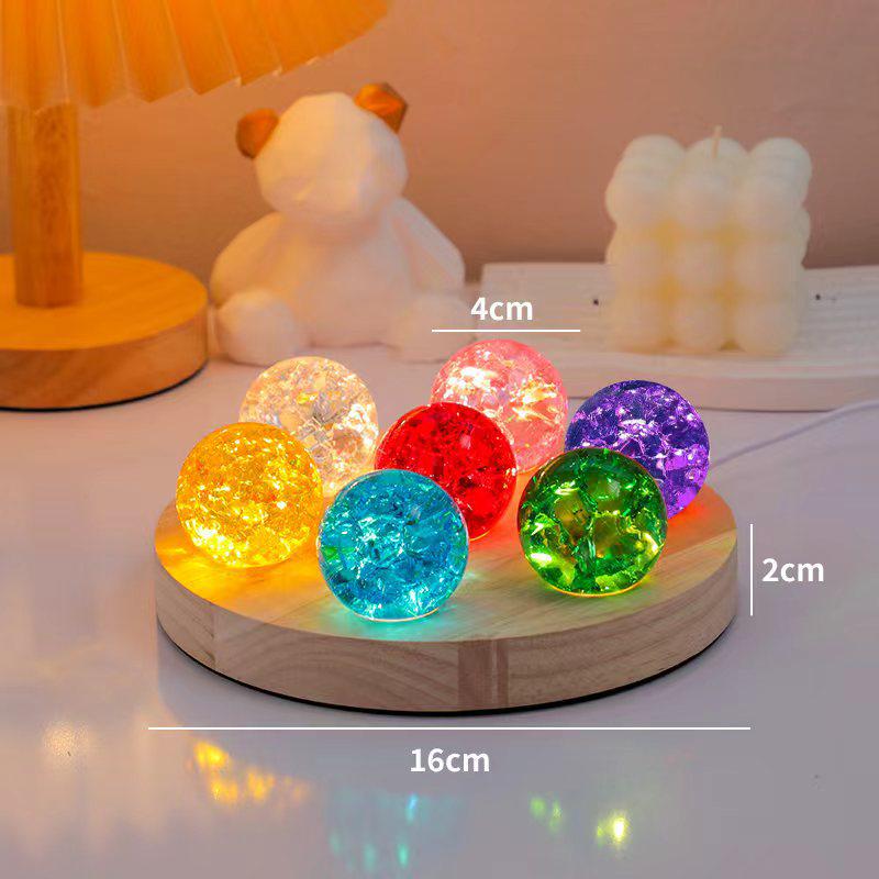 Seven-Color Crystal Ball Night Light – Luminous Ice Crackle Glass Ornament for Desktop Decoration