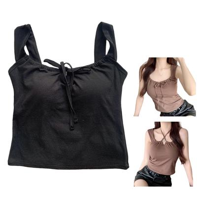 Weuiean Camisole mit breitem Neckholder Einheitsgröße passt den meisten Damen 2-Wege-Cups, Trägern, Schleife, Hals, Kabellos, (Schwarz) LCBX-68