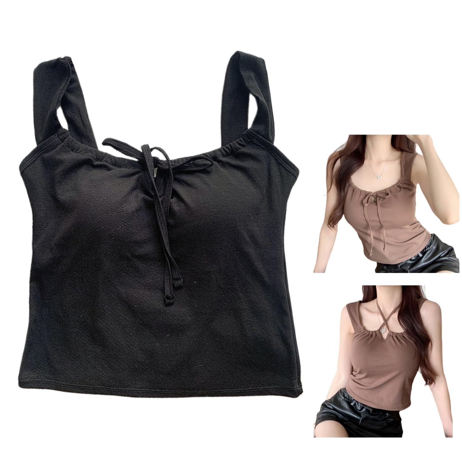 

Weuiean Camisole with Wide Halter One Size Fits Most Women s 2-Way Cups, Straps, Ribbon, Neck, Wireless, (Black) LCBX-68 чёрный