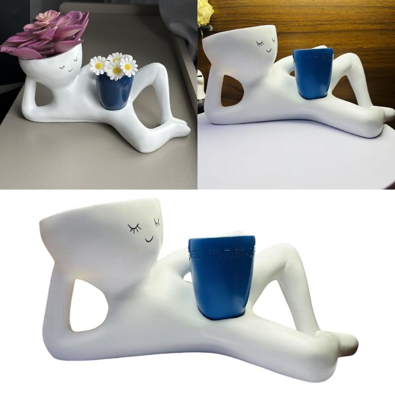 Künstlerischer Harz Sukkulentenhalter Desktop Dekoration Lustiger Pflanztopf für kleine Pflanzen mit einzigartigem Faulenzer-Figur Design