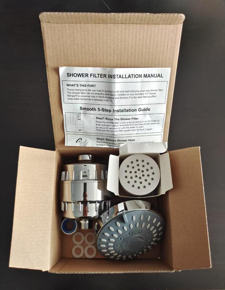 High-Flow 15-Stage Shower Filter: Removes Residual Chlorine & Beautifies Skin with 20-Layer Filter