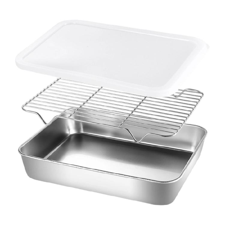 Kitchen BBQ Pan Plate Oven Rack Stainless Steel Baking Pan Dish With Cover for Baking And Refrigerator Organization