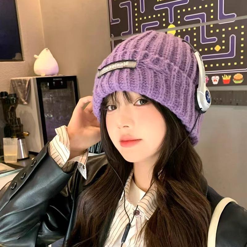 Korean Style All match Knitted Hat Warm Ear Protection Pullover Hat for Women Autumn and Winter Personalized Cold Hat Thickened Plush Hat Small Face