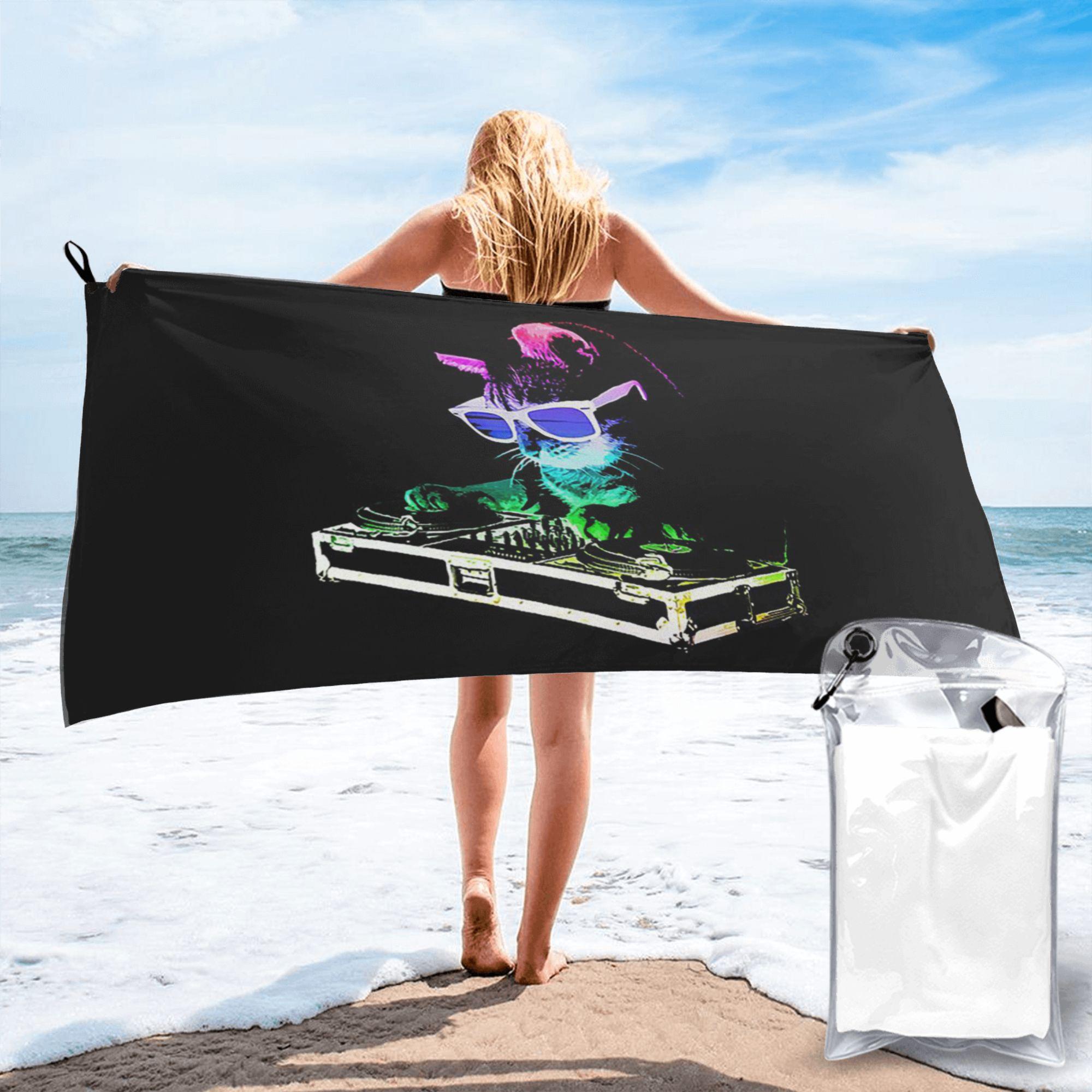 House Cat Rainbow Dj Kitty Beach Towel Soft Microfiber Quick Dry Absorbent Quick Towels For Yoga W30*H60(CM)