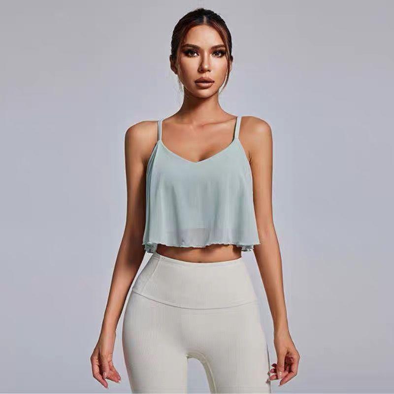 

Элегантный и стильный женский топ для йоги с перекрестной спинкой и вкладышами для бюстгальтера - Сетчатый дизайн Large аквамарин