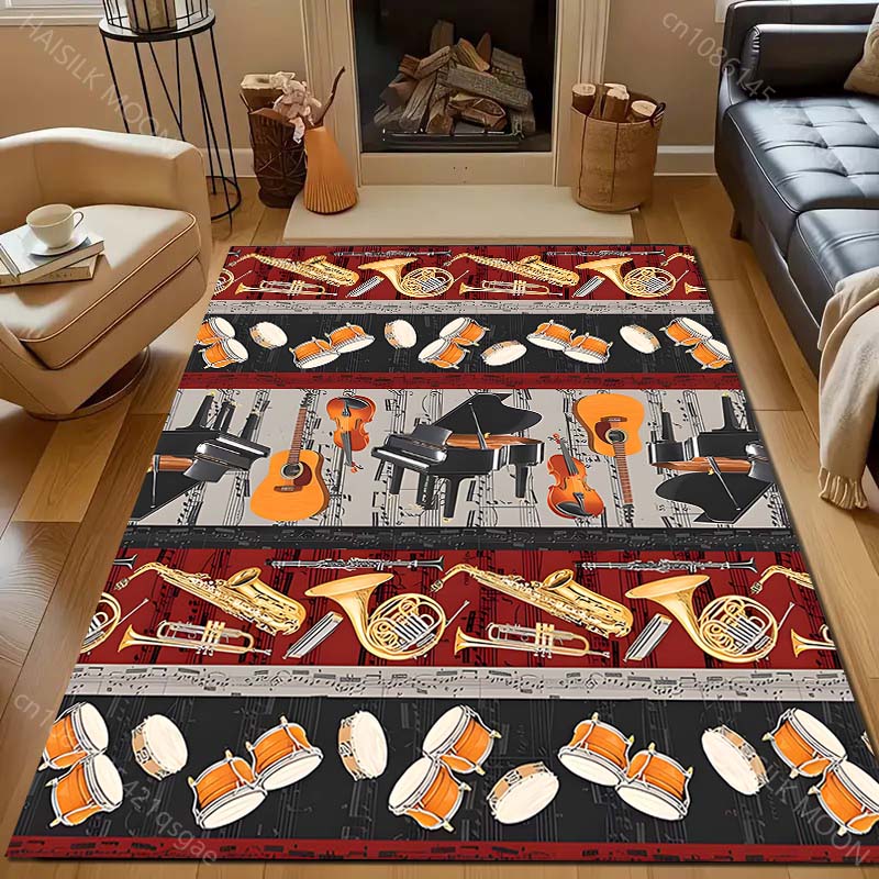 Various Instruments Piano, Drums, Guitar Print for Carpet Living Room Bedroom Bedside Floor Mat Modern Home Fashion Area Rug