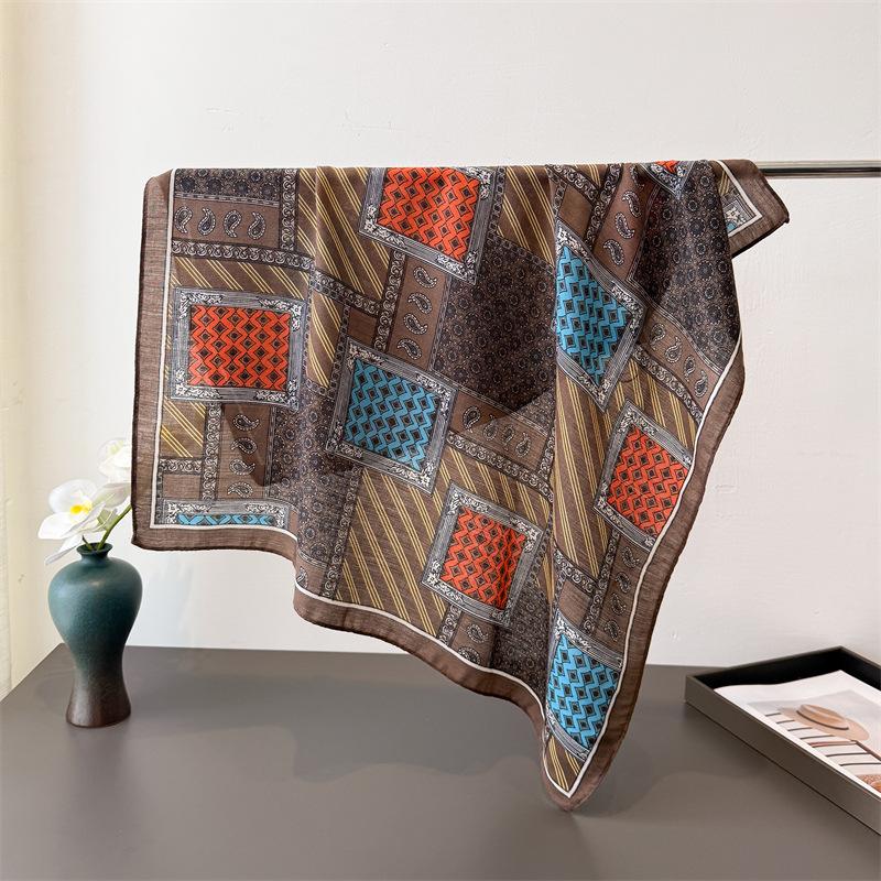 68X68Cm Square Scarf Women Muslim Hijab  Print Silk Neckerchief Shawl Wraps Headband Handle Hair Accessories Bandana Pashmina